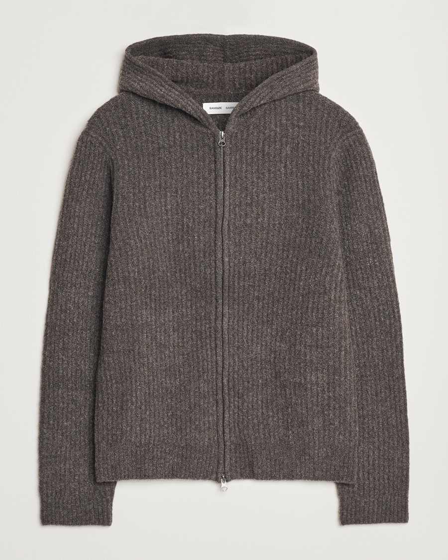 Herre | Gensere | Samsøe Samsøe | Koji Rib Knitted Hooded Full Zip Volcanic Ash
