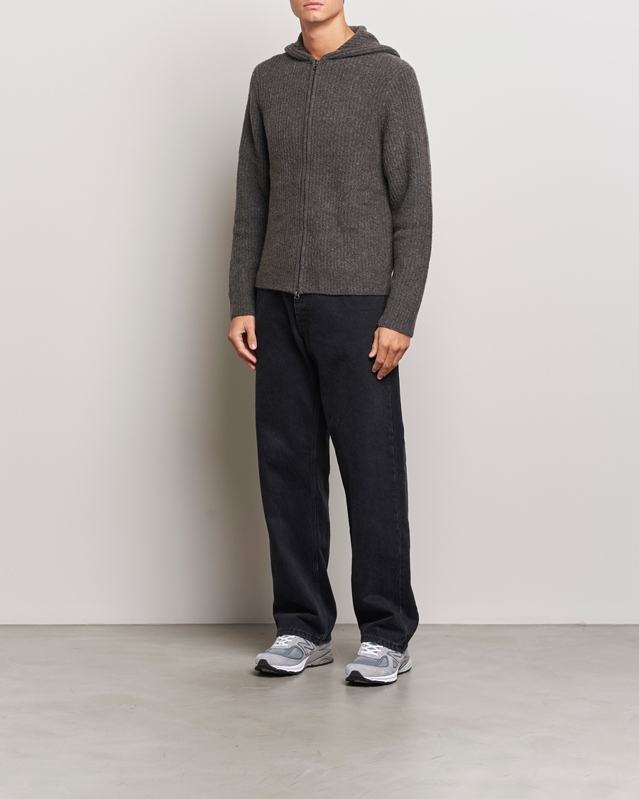 Herre | Gensere | Samsøe Samsøe | Koji Rib Knitted Hooded Full Zip Volcanic Ash