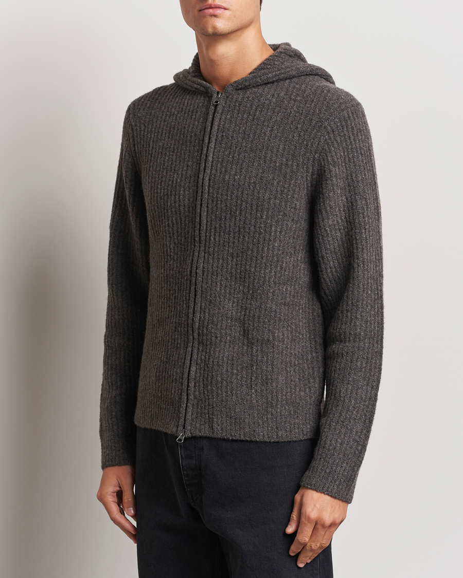 Herre | Gensere | Samsøe Samsøe | Koji Rib Knitted Hooded Full Zip Volcanic Ash