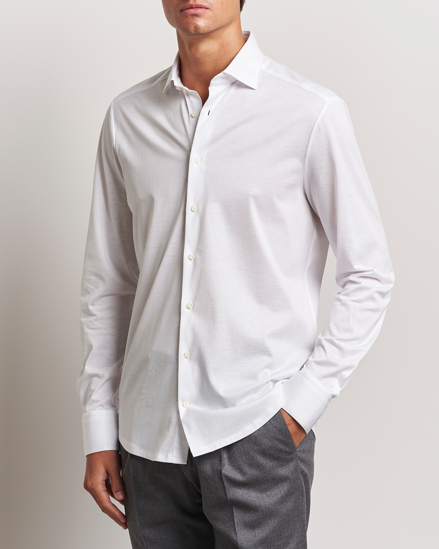 Herre | Skjorter | Stenströms | Slimline Stretch Jersey Shirt White