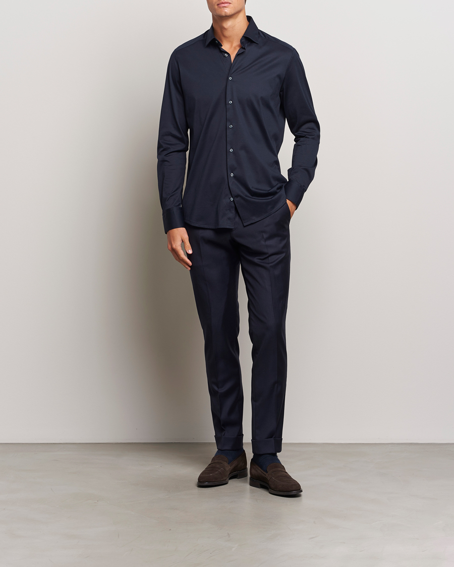 Herre | Skjorter | Stenströms | Slimline Stretch Jersey Shirt Navy