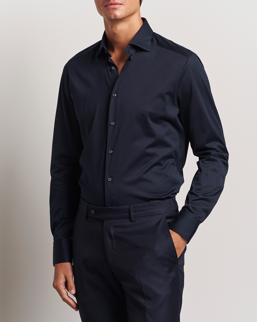 Herre | Skjorter | Stenströms | Slimline Stretch Jersey Shirt Navy