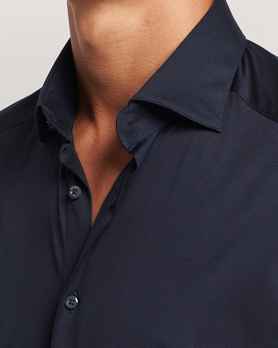 Herre | Skjorter | Stenströms | Slimline Stretch Jersey Shirt Navy