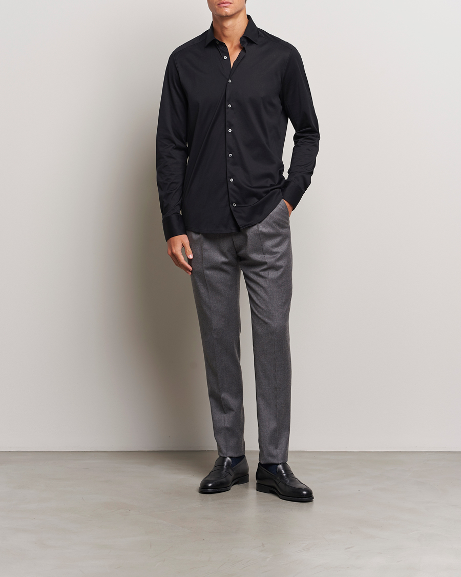 Herre | Skjorter | Stenströms | Slimline Stretch Jersey Shirt Black