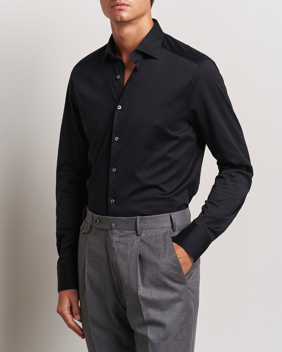 Herre | Skjorter | Stenströms | Slimline Stretch Jersey Shirt Black