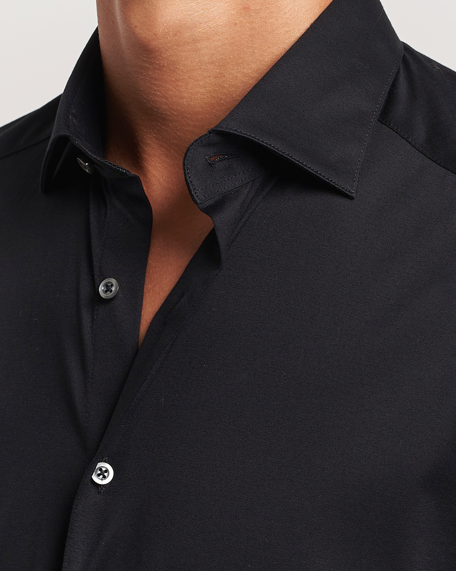 Herre | Skjorter | Stenströms | Slimline Stretch Jersey Shirt Black