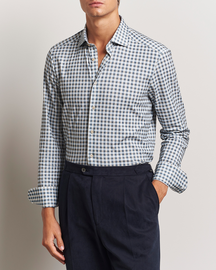 Herre | Skjorter | Stenströms | Slimline 4-Way Stretch Checked Shirt Blue