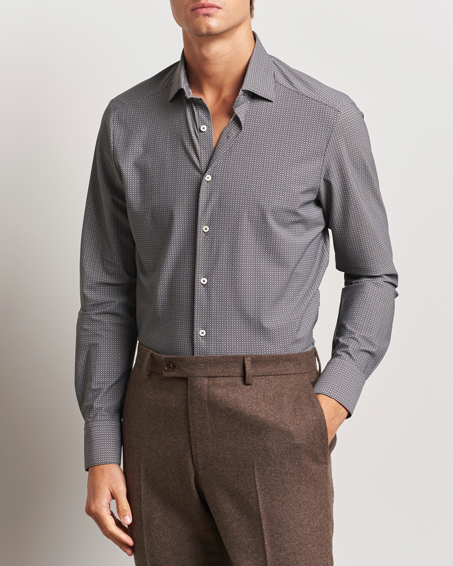 Herre | Skjorter | Stenströms | Slimline 4-Way Stretch Print Shirt Brown