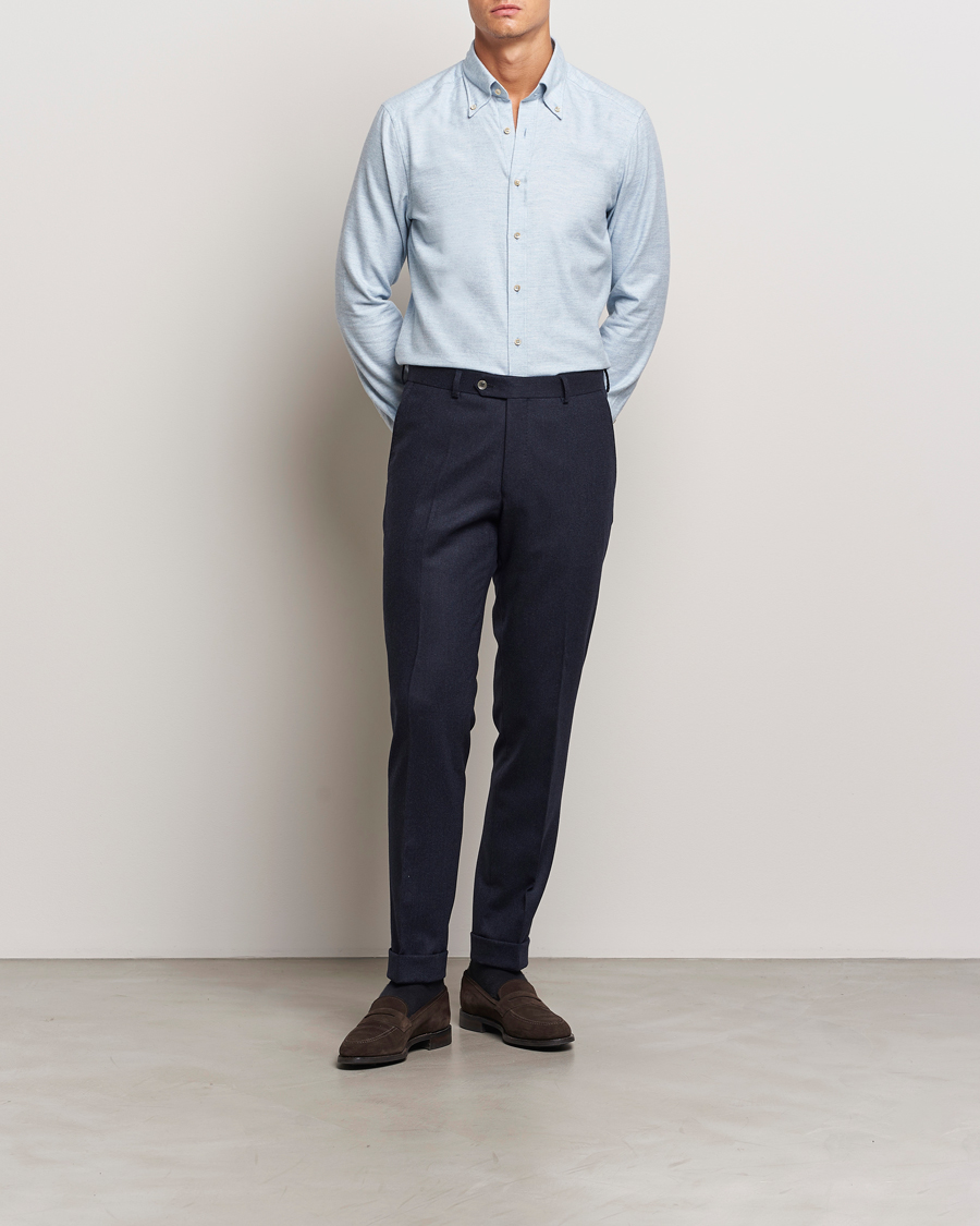 Herre | Skjorter | Stenströms | Slimline Flannel Shirt Light Blue