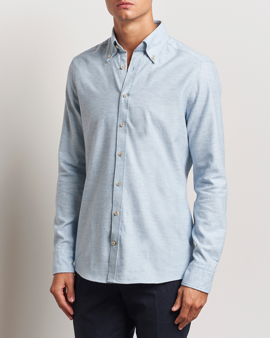 Herre | Skjorter | Stenströms | Slimline Flannel Shirt Light Blue