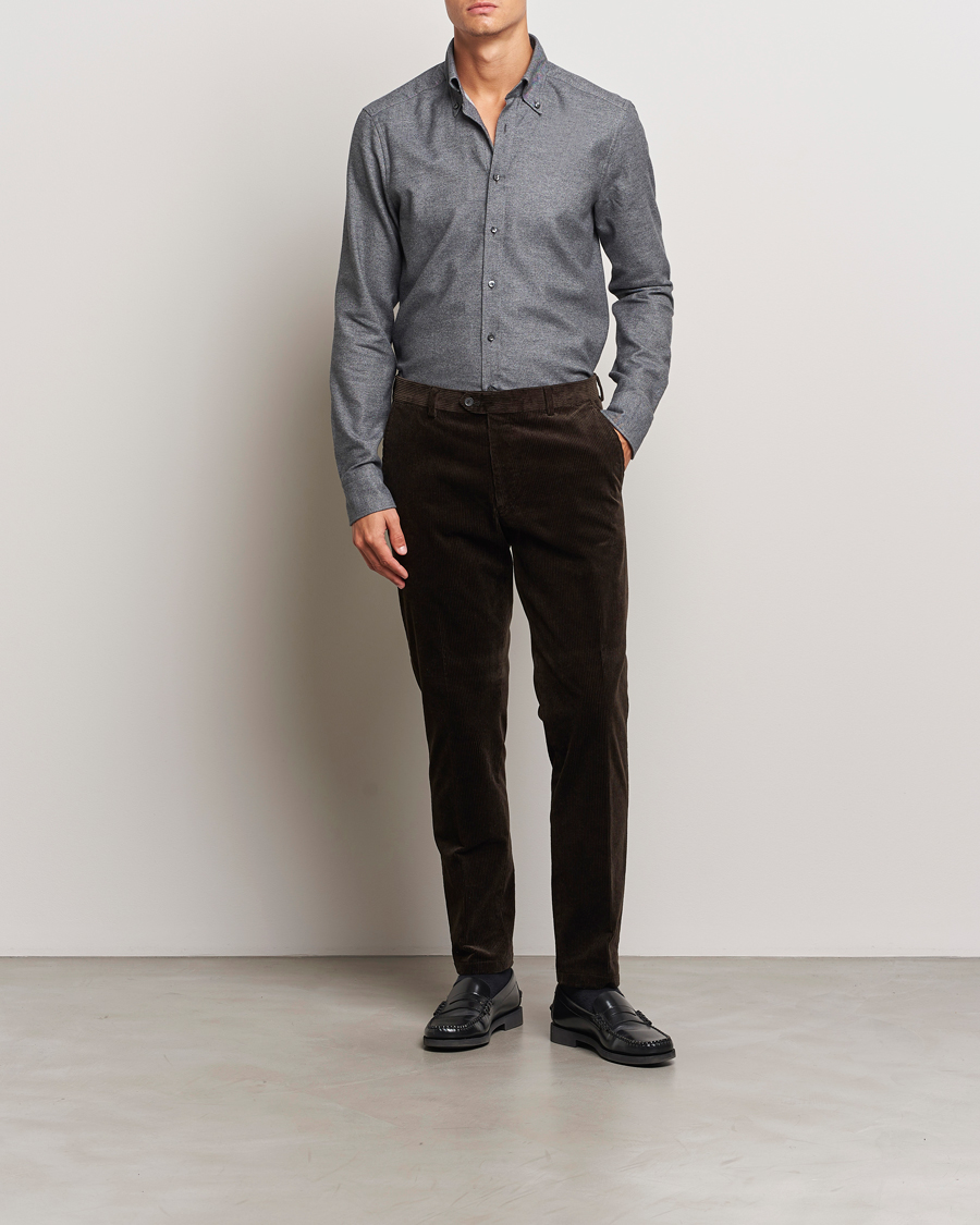 Herre | Skjorter | Stenströms | Slimline Flannel Shirt Dark Grey