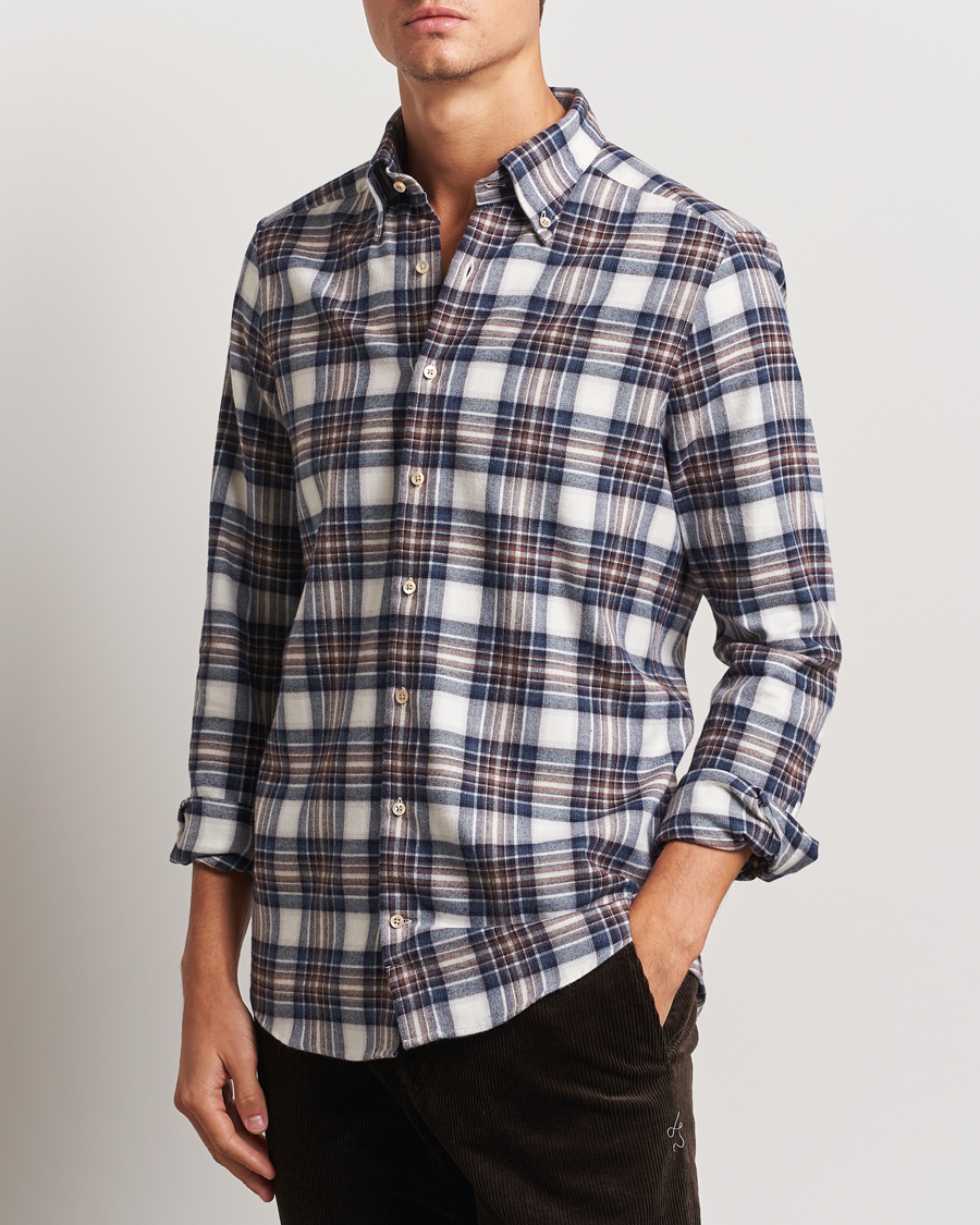 Herre | Skjorter | Stenströms | Slimline Flannel Big Checked Shirt Blue/Brown