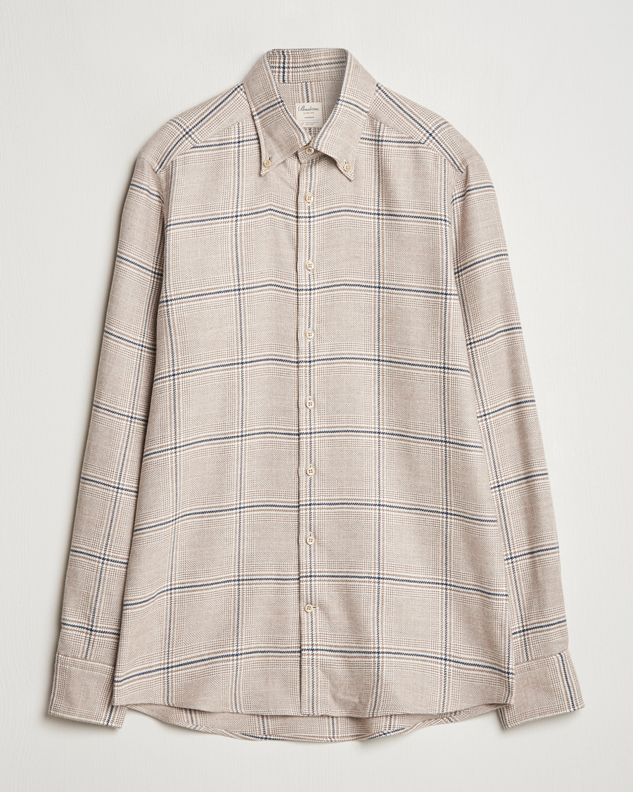 Herre | Skjorter | Stenströms | Slimline Flannel Overcheck Shirt Light Brown