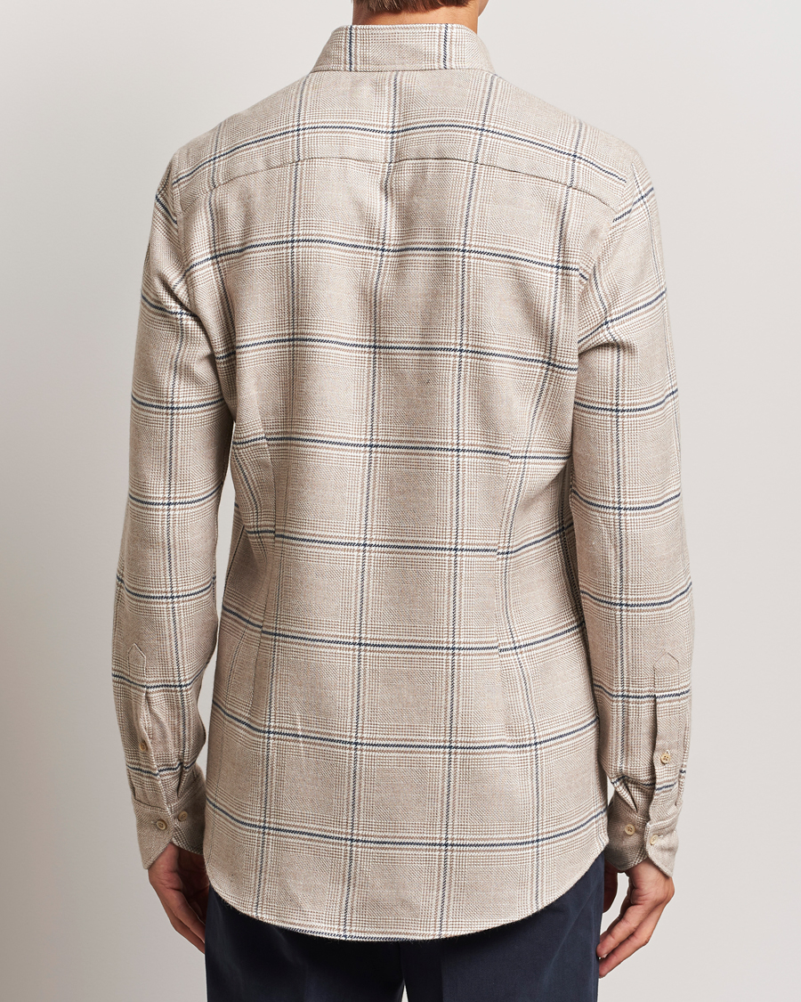 Herre | Skjorter | Stenströms | Slimline Flannel Overcheck Shirt Light Brown