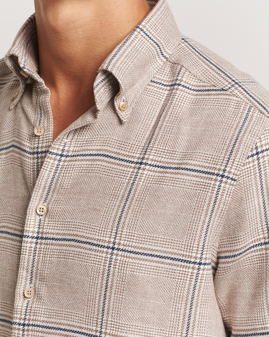 Herre | Skjorter | Stenströms | Slimline Flannel Overcheck Shirt Light Brown