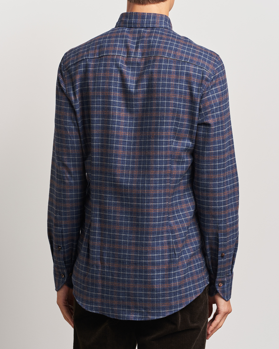 Herre | Skjorter | Stenströms | Slimline Small Check Flannel Shirt Dark Blue