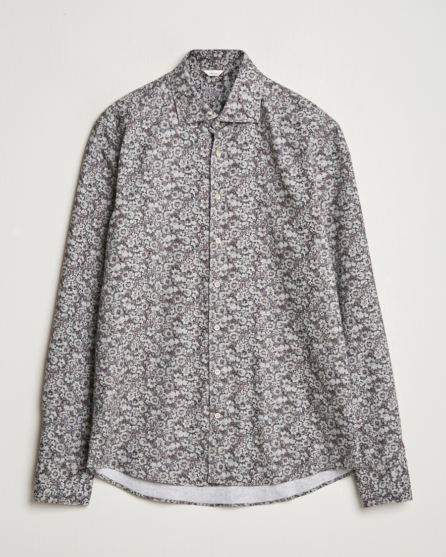 Herre | Skjorter | Stenströms | Slimline Washed Floral Print Shirt Grey