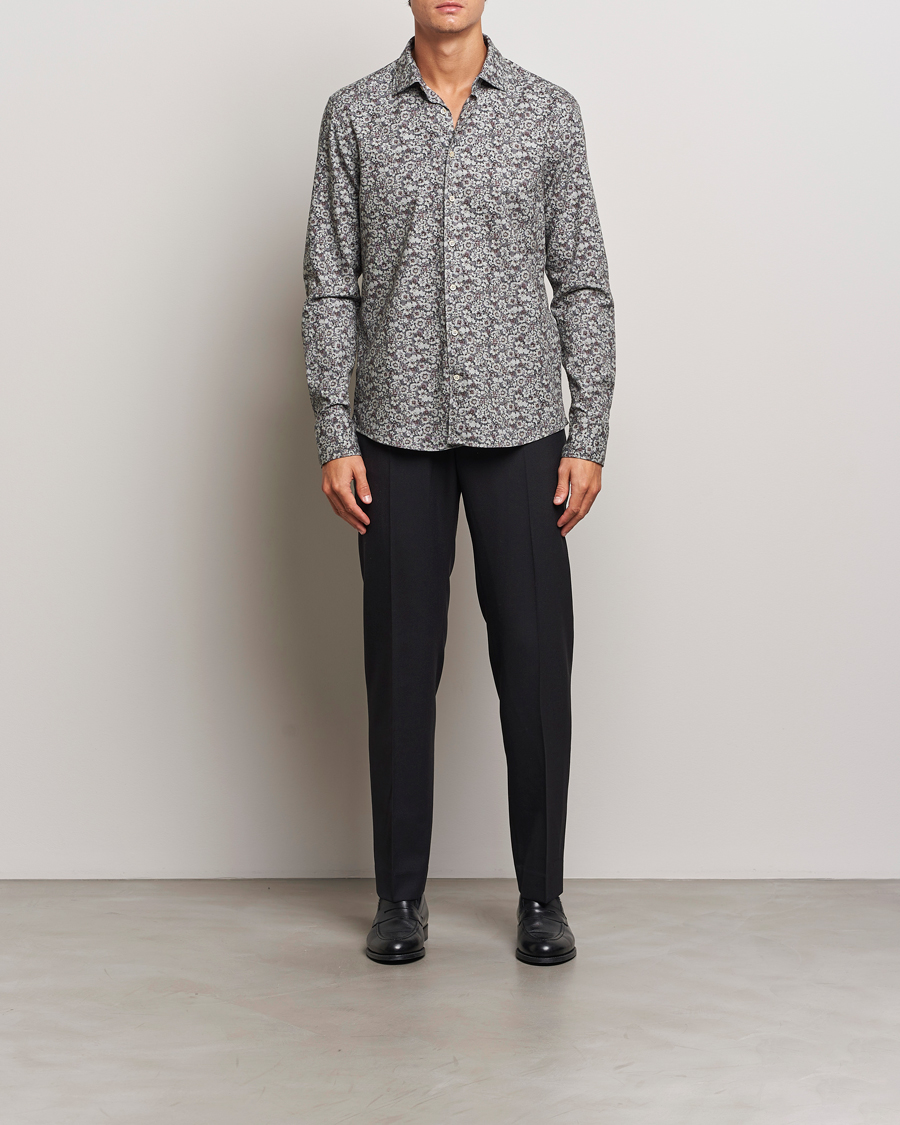 Herre | Skjorter | Stenströms | Slimline Washed Floral Print Shirt Grey
