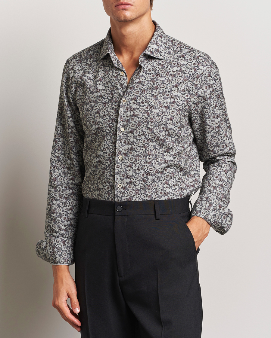 Herre | Skjorter | Stenströms | Slimline Washed Floral Print Shirt Grey