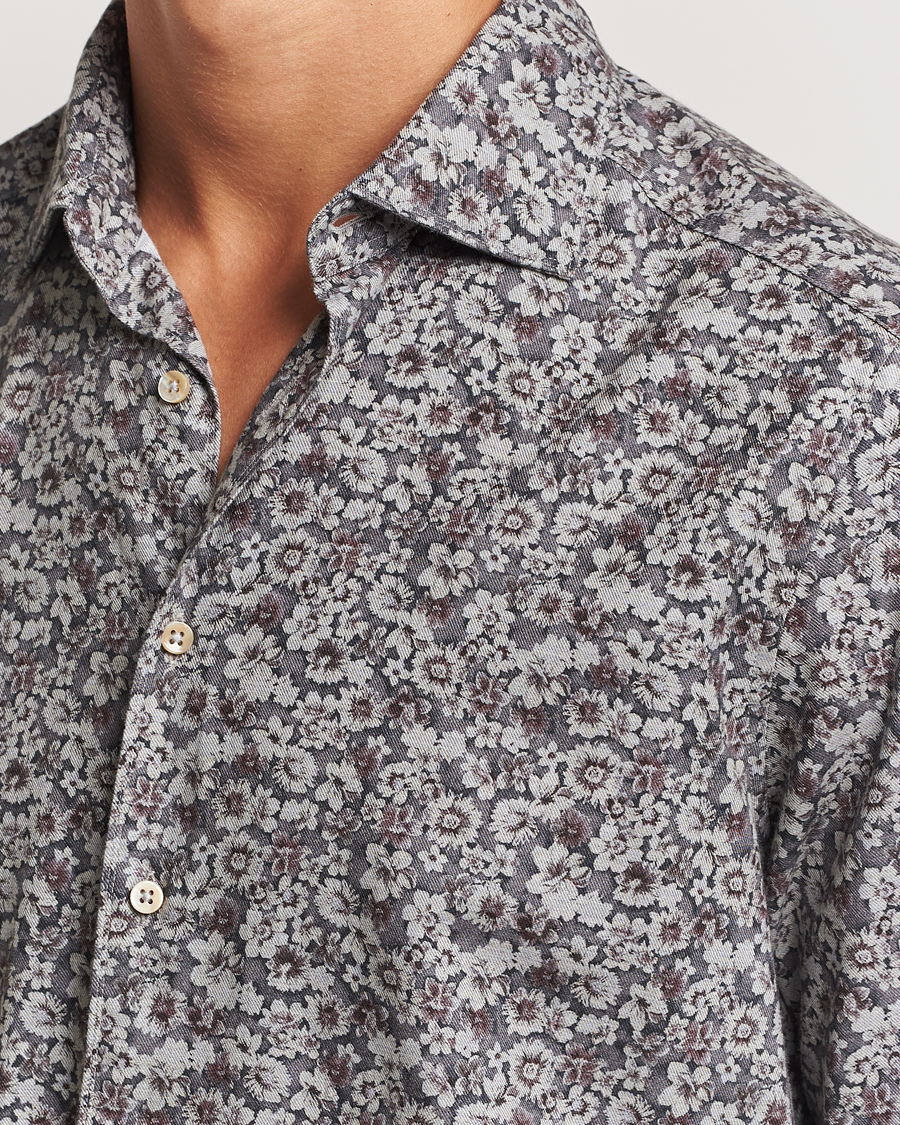 Herre | Skjorter | Stenströms | Slimline Washed Floral Print Shirt Grey