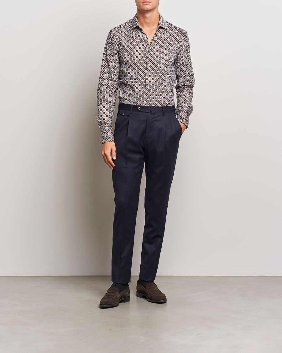 Herre | Skjorter | Stenströms | Slimline Printed Cord Shirt Brown