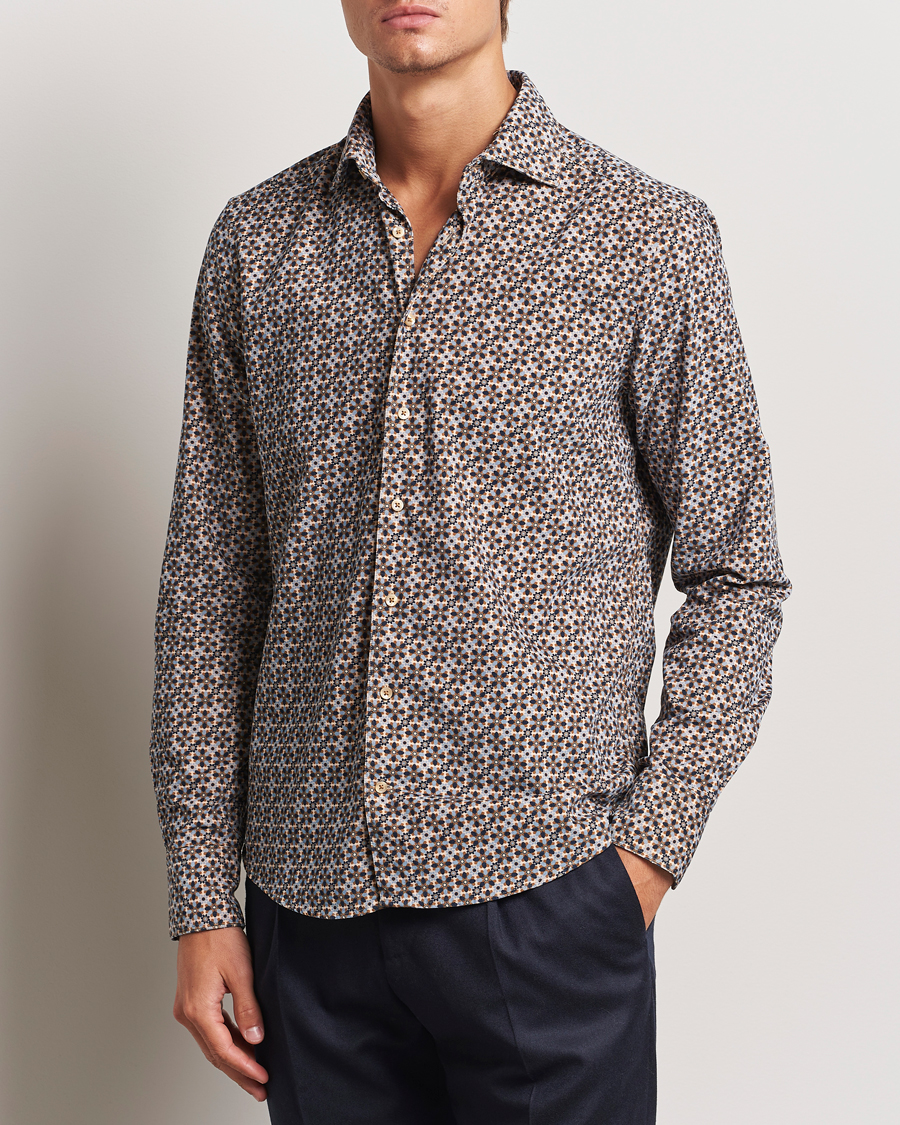 Herre | Skjorter | Stenströms | Slimline Printed Cord Shirt Brown
