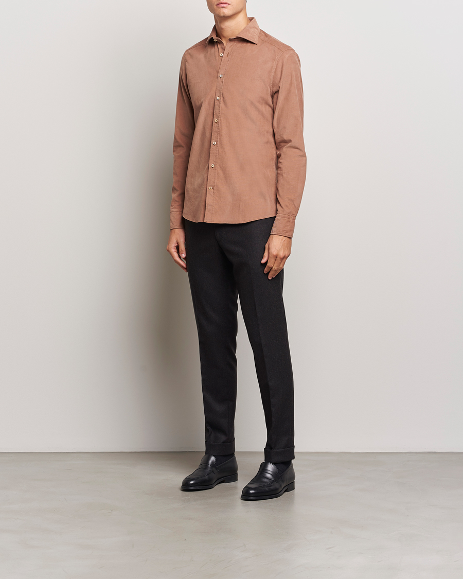 Herre | Skjorter | Stenströms | Slimline Cut Away Cord Shirt Light Brown