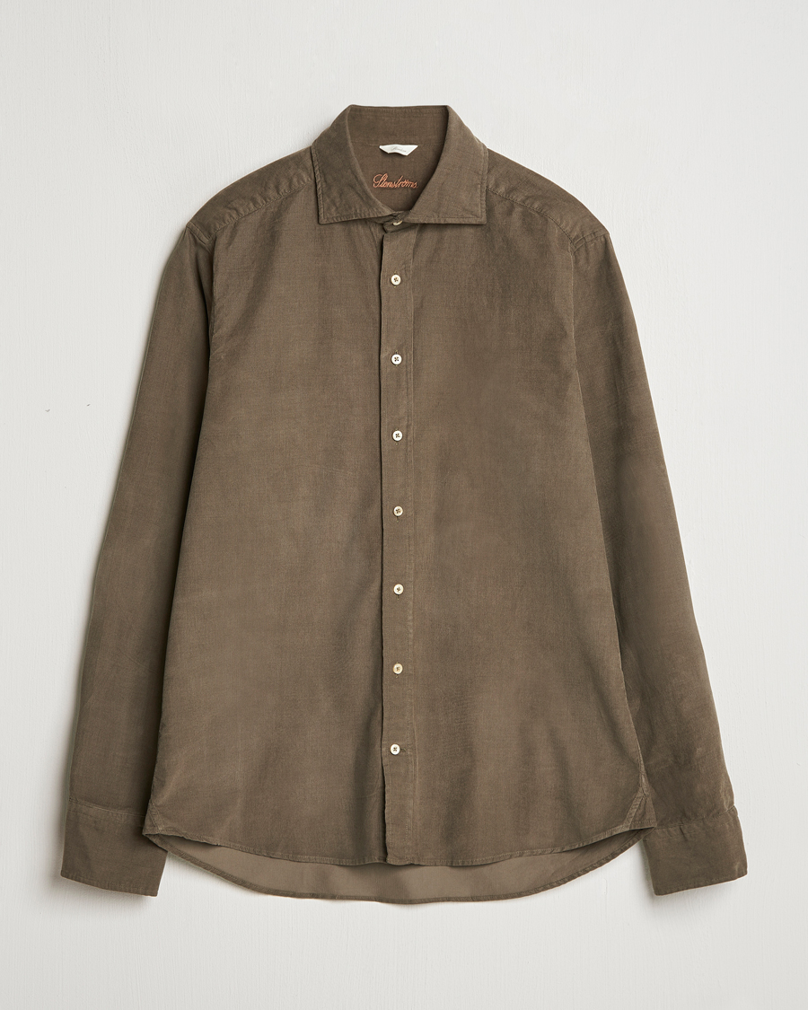 Herre | Skjorter | Stenströms | Slimline Cut Away Cord Shirt Dark Green