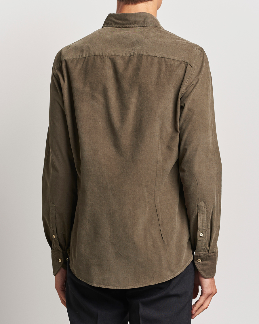 Herre | Skjorter | Stenströms | Slimline Cut Away Cord Shirt Dark Green