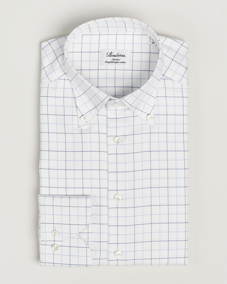 Herre | Skjorter | Stenströms | Slimline Checked Oxford Button Down Shirt White