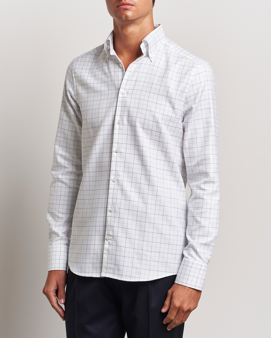 Herre | Skjorter | Stenströms | Slimline Checked Oxford Button Down Shirt White