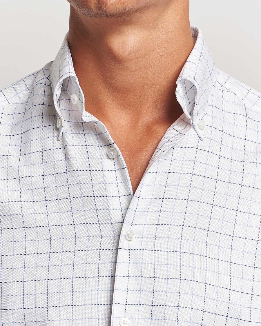 Herre | Skjorter | Stenströms | Slimline Checked Oxford Button Down Shirt White