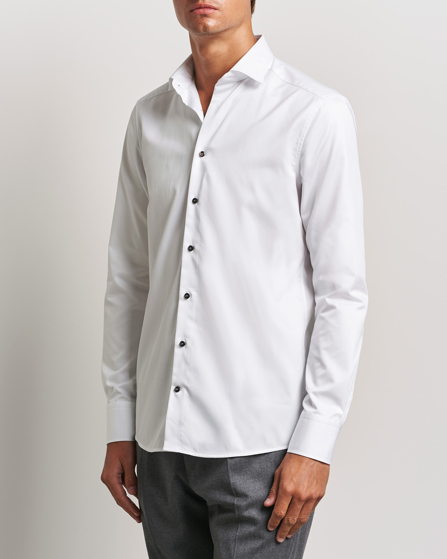 Herre | Skjorter | Stenströms | Slimline Cut Away Contrast Button Shirt White/Brown