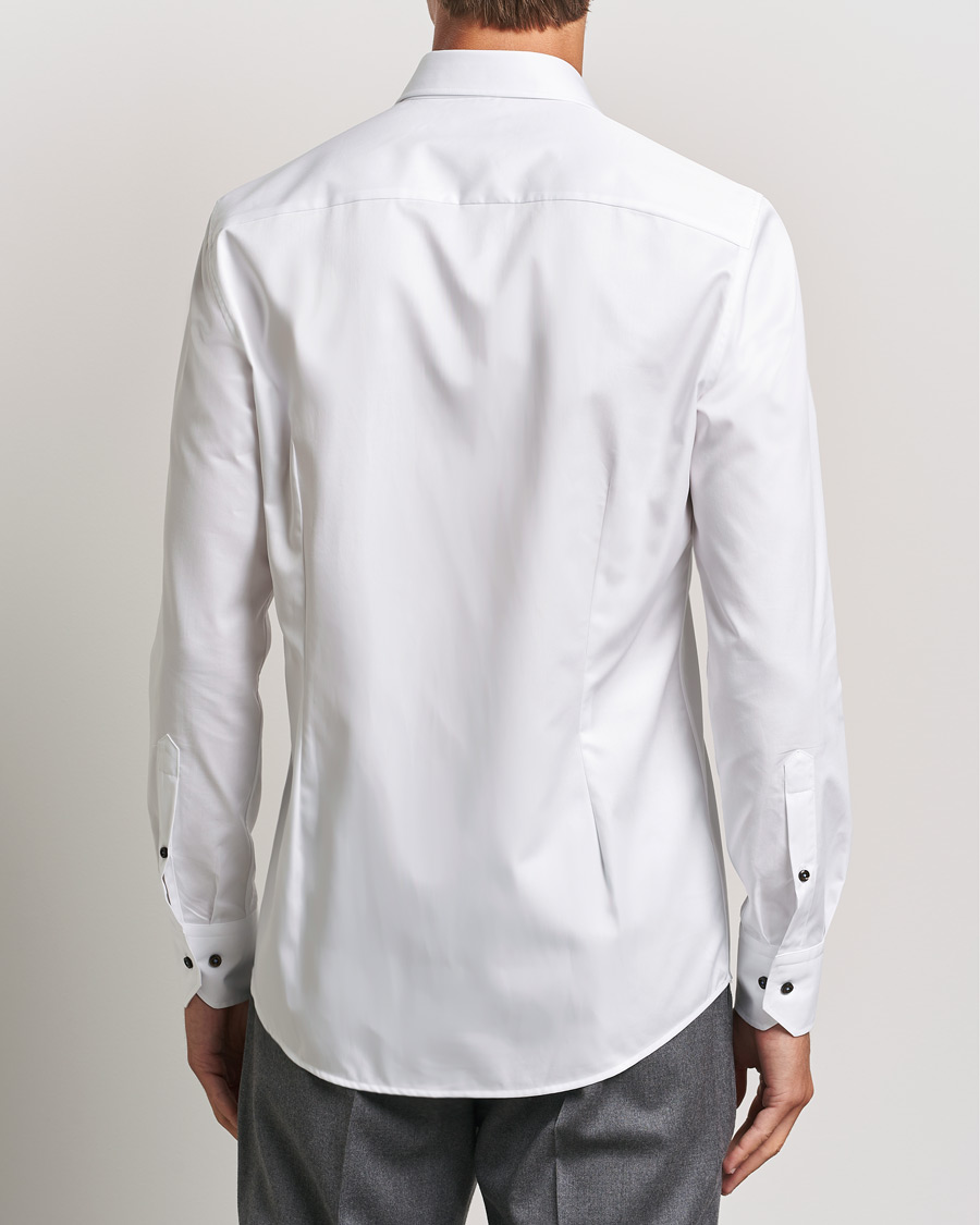 Herre | Skjorter | Stenströms | Slimline Cut Away Contrast Button Shirt White/Brown