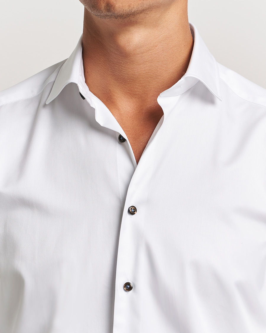 Herre | Skjorter | Stenströms | Slimline Cut Away Contrast Button Shirt White/Brown