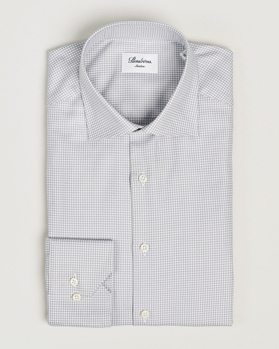 Herre | Skjorter | Stenströms | Slimline Houndstooth Cut Away Shirt Grey
