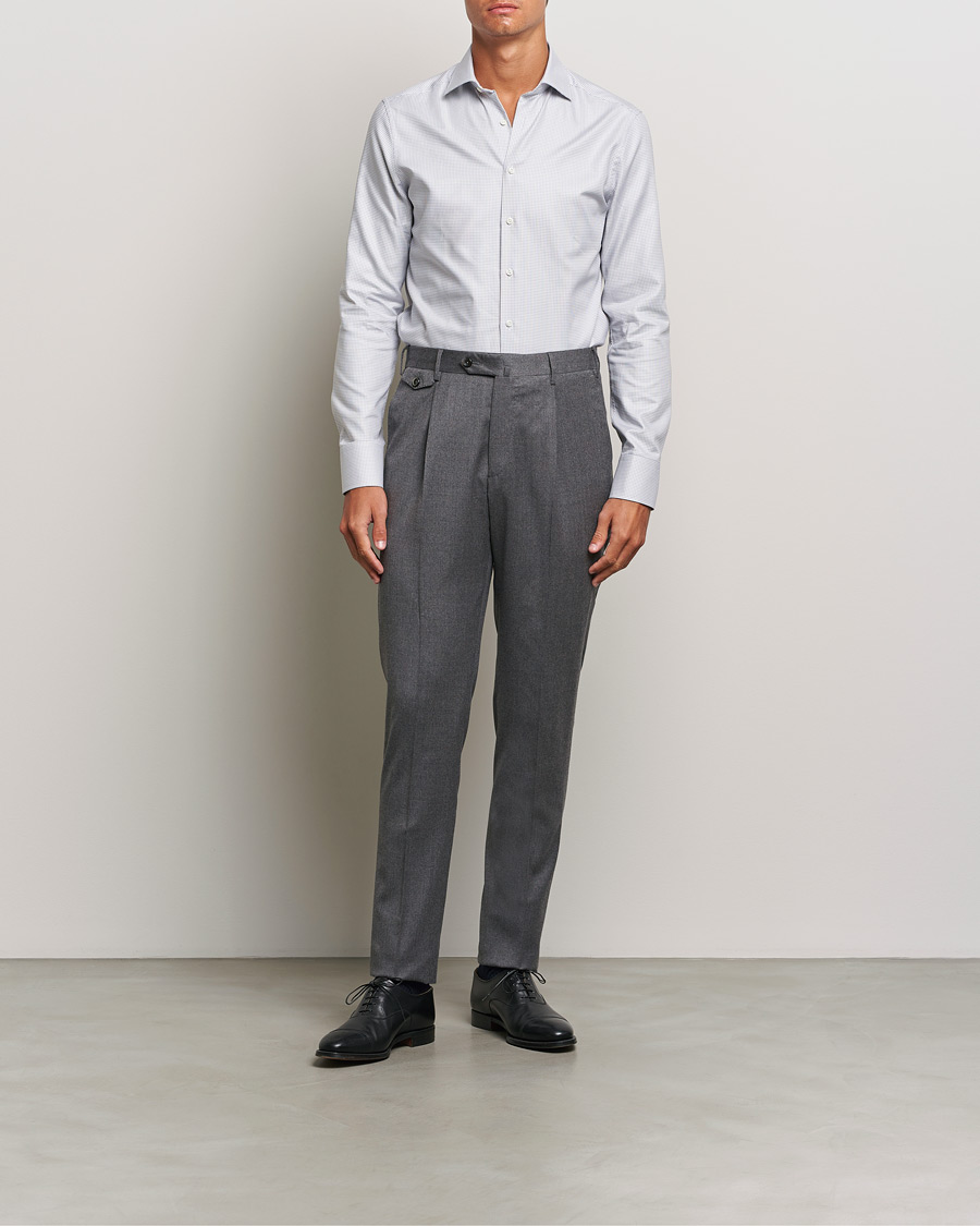 Herre | Skjorter | Stenströms | Slimline Houndstooth Cut Away Shirt Grey