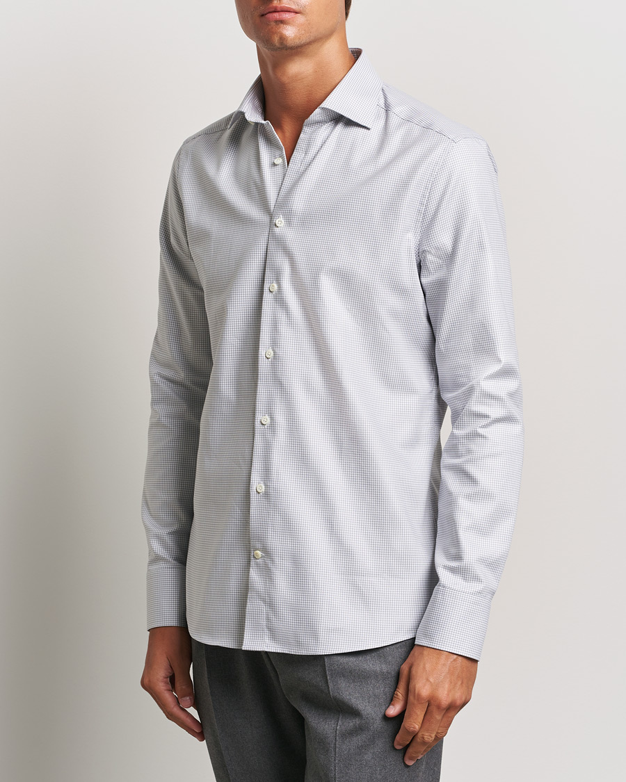 Herre | Skjorter | Stenströms | Slimline Houndstooth Cut Away Shirt Grey