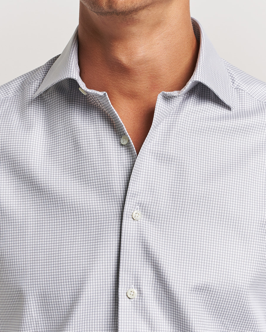 Herre | Skjorter | Stenströms | Slimline Houndstooth Cut Away Shirt Grey