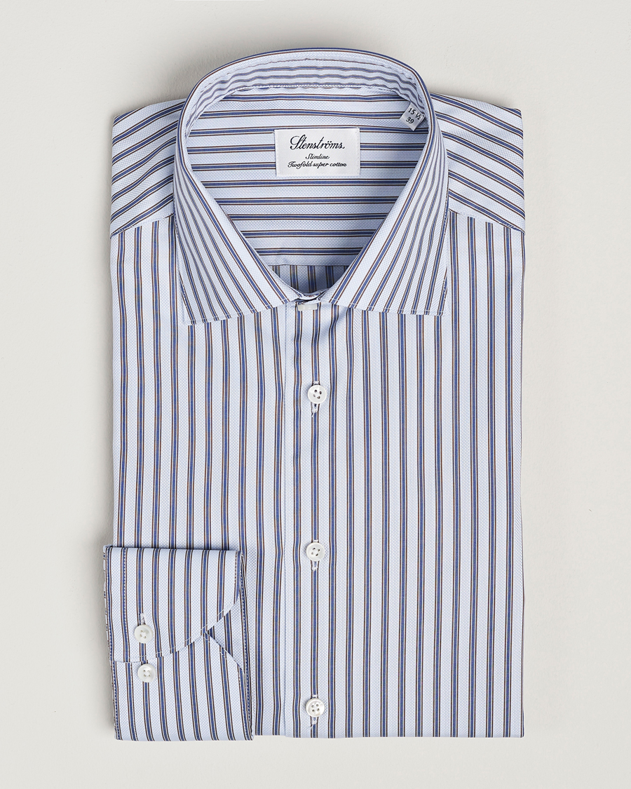 Herre | Skjorter | Stenströms | Slimline Striped Luxury Oxford Shirt Blue