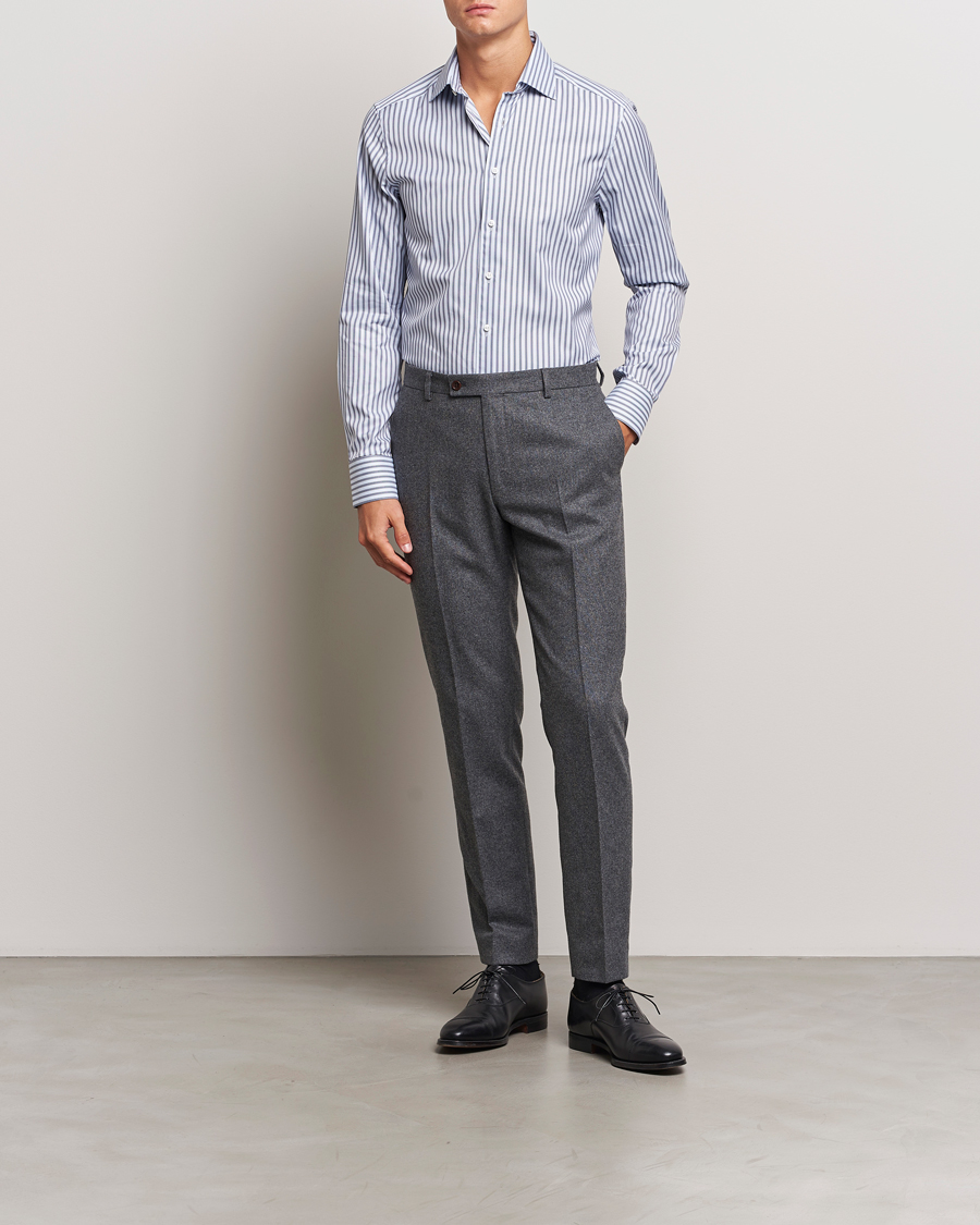Herre | Skjorter | Stenströms | Slimline Striped Luxury Oxford Shirt Blue