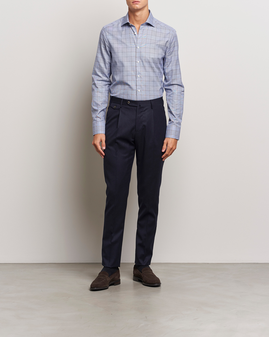 Herre | Skjorter | Stenströms | Slimline Prince of Wales Check Shirt Blue
