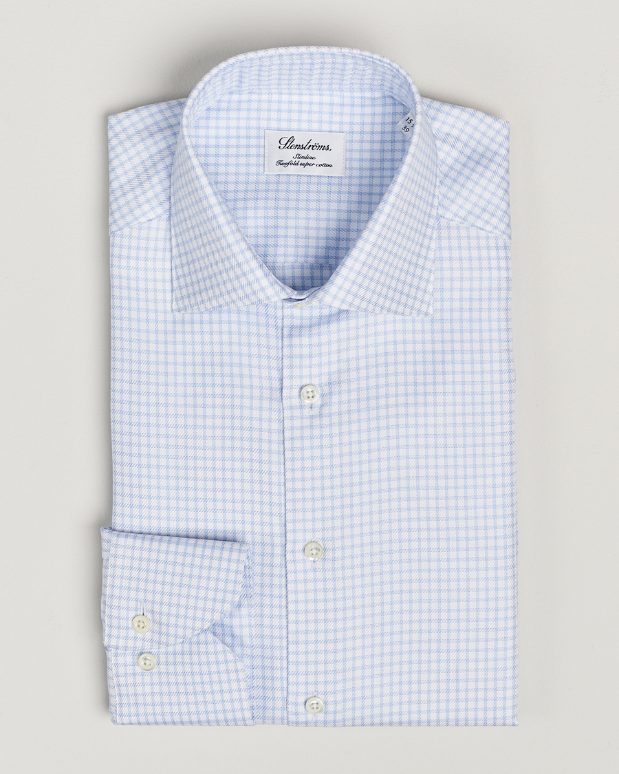 Herre | Skjorter | Stenströms | Slimline Mini Check Twill Shirt White/Blue