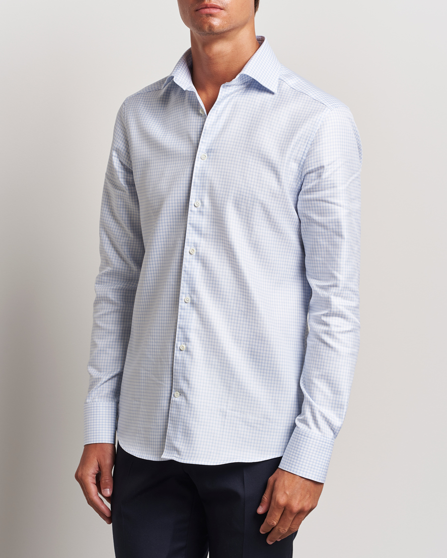 Herre | Skjorter | Stenströms | Slimline Mini Check Twill Shirt White/Blue