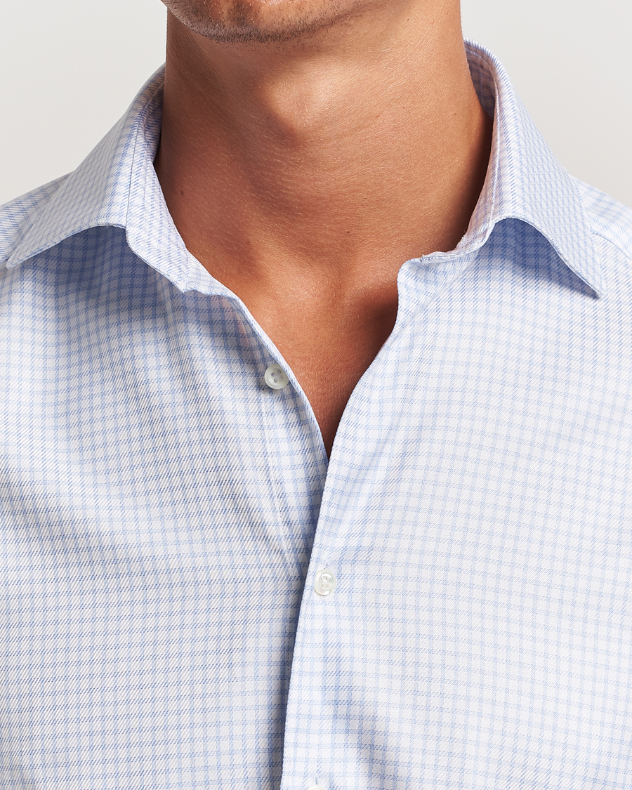Herre | Skjorter | Stenströms | Slimline Mini Check Twill Shirt White/Blue