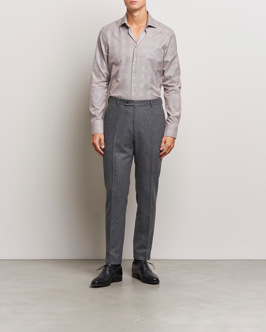 Herre | Skjorter | Stenströms | Slimline Checked Twill Shirt Brown