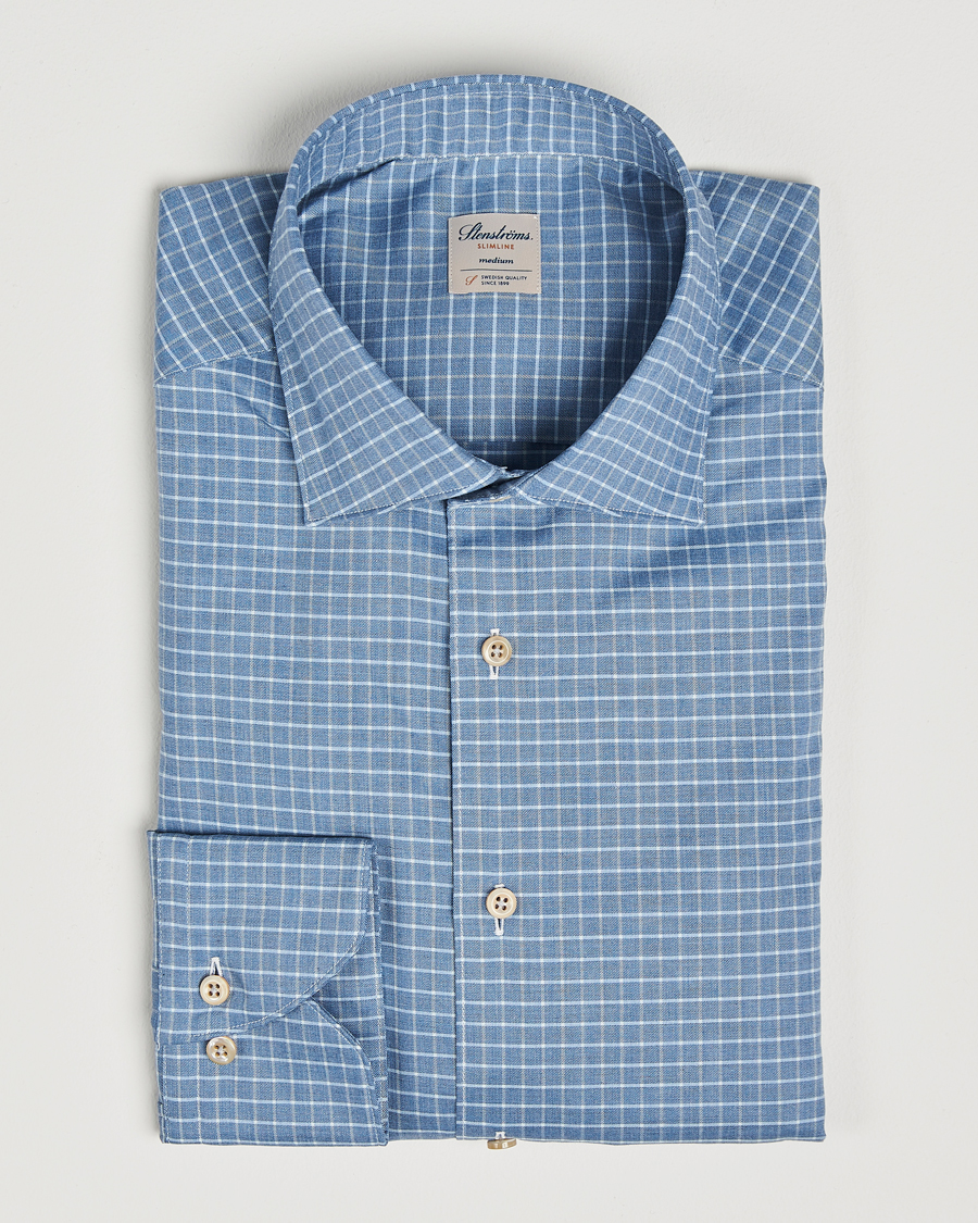 Herre | Skjorter | Stenströms | Slimline Melange Check Cut Away Shirt Blue