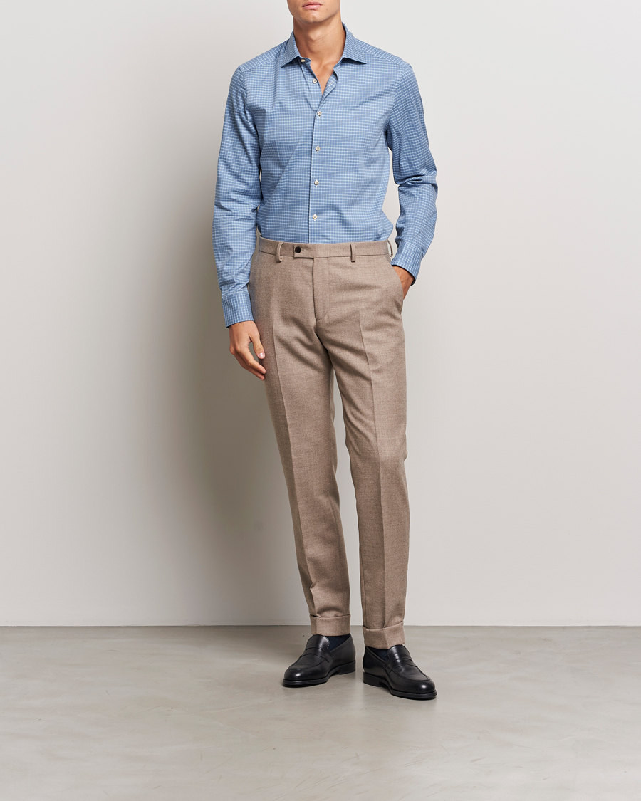 Herre | Skjorter | Stenströms | Slimline Melange Check Cut Away Shirt Blue