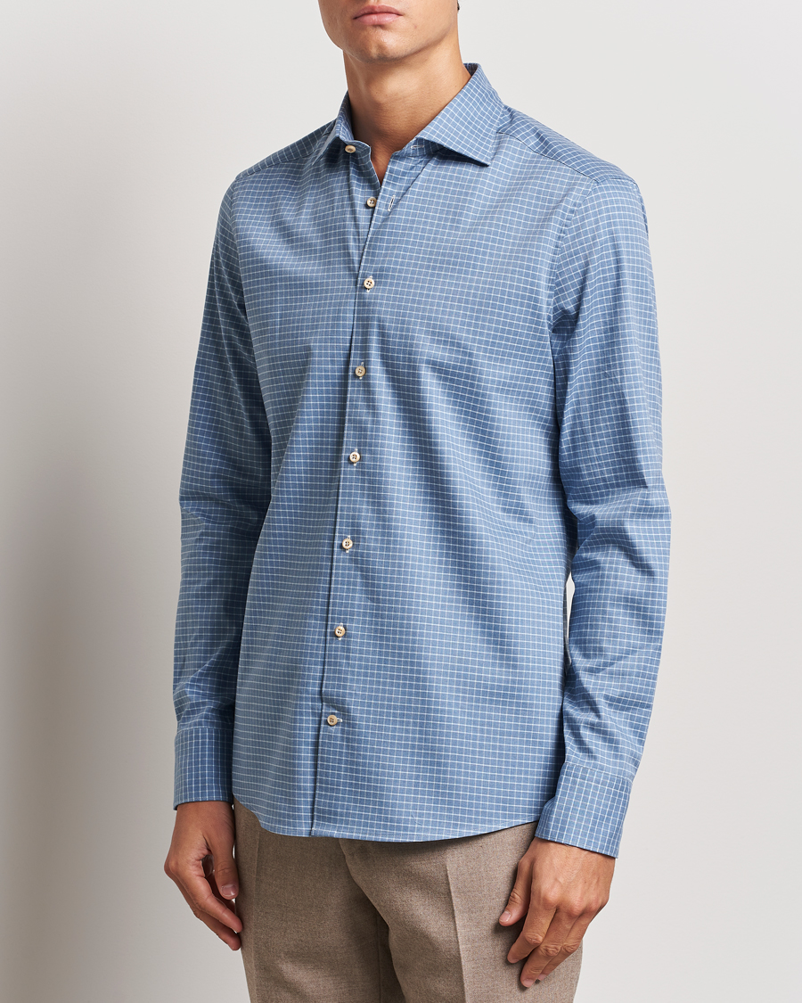 Herre | Skjorter | Stenströms | Slimline Melange Check Cut Away Shirt Blue