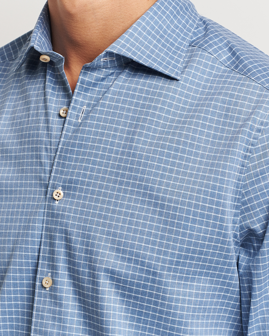 Herre | Skjorter | Stenströms | Slimline Melange Check Cut Away Shirt Blue
